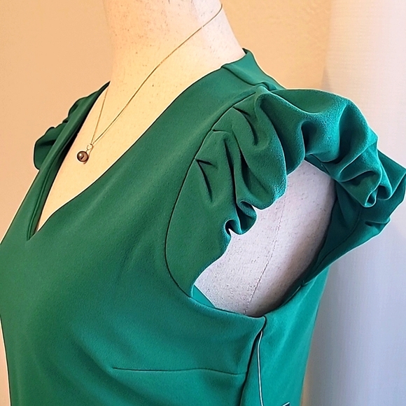 Enfocus Studio Green Sheath Dress V-Neck Flutter Sleeveless - Picture 5 of 5